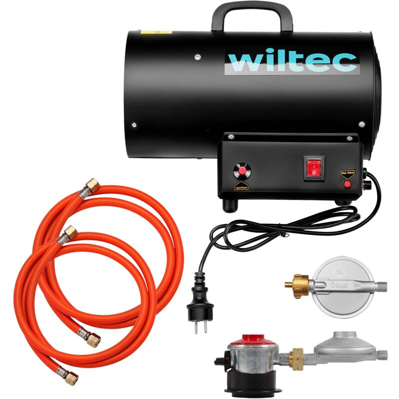 foto del prodotto wiltec generatore di calore a gas gpl, 15 kw 30 w 320m ora, cannone aria calda con avviamento piezoelettrico, incluso riduttore di pressione del