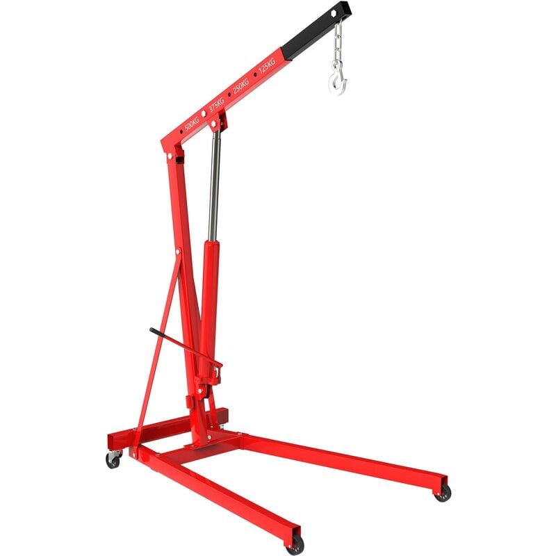 foto del prodotto wiltec gruetta idraulica da officina per sollevamento motori, gru manuale pieghevole con braccio regolabile, carico max 500kg
