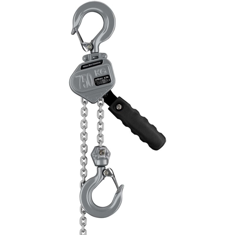 foto del prodotto wiltec mini paranco a catena manuale vm0.75 fino a 750 kg, altezza di sollevamento di 1,5 m, in alluminio, per il sollevamento di carichi pesanti