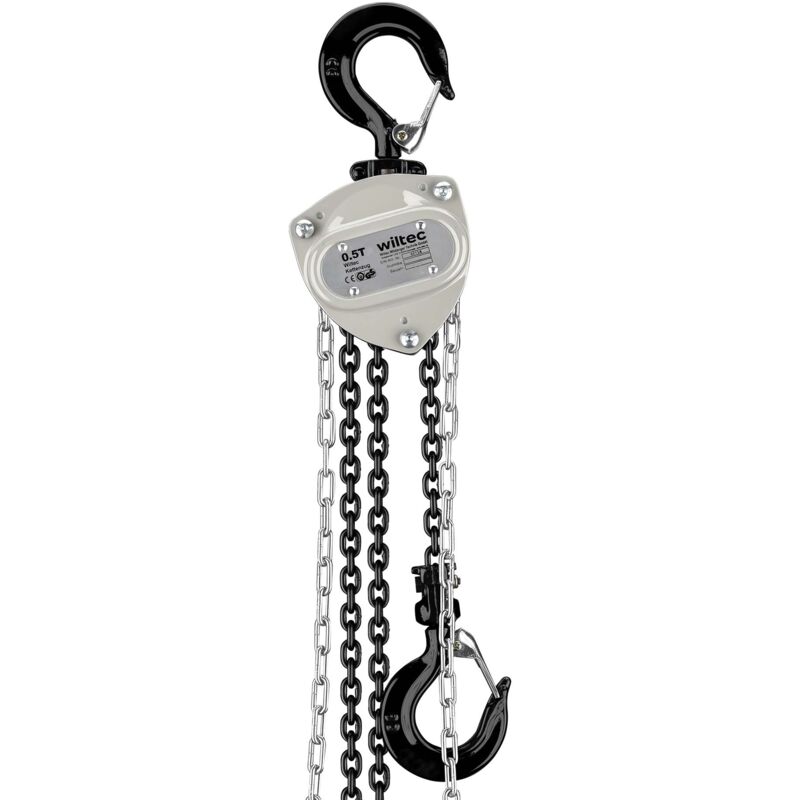 foto del prodotto wiltec paranco a catena manuale v21 0,5, capacit di carico 500 kg, altezza di sollevamento 3 m, leggero e compatto, per impieghi gravosi