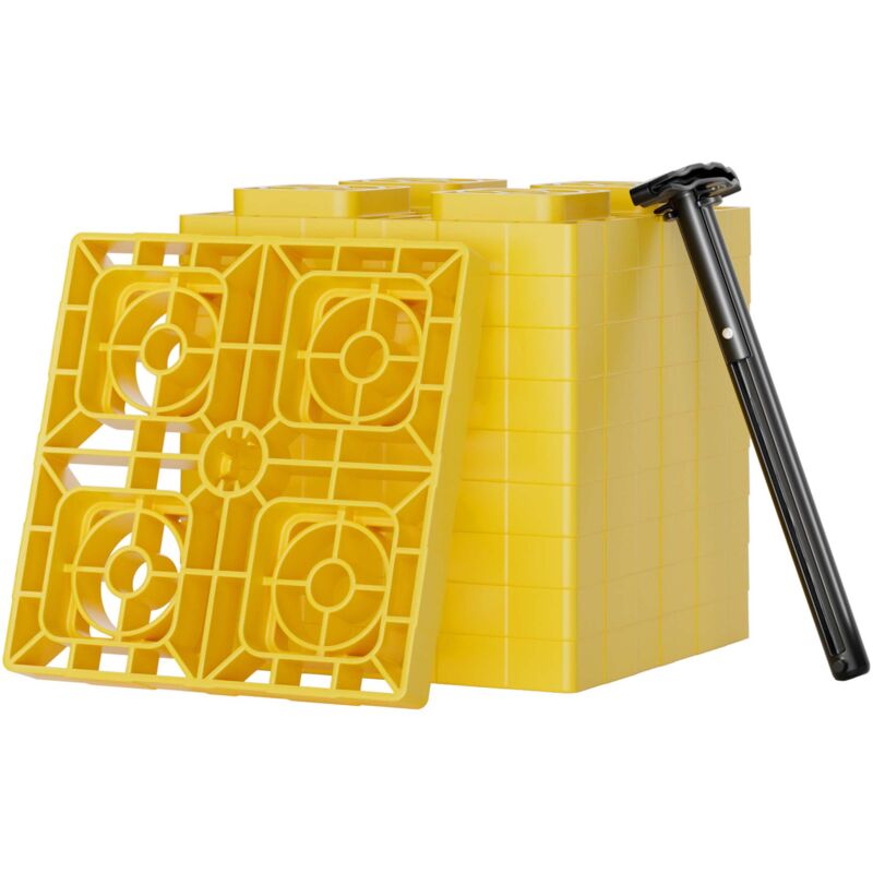 foto del prodotto wiltec piastre di appoggio, set con 10 pedane di livellamento, portata fino a 13,5 t, impilabili, altezza max 11,4 cm, piastre di supporto per