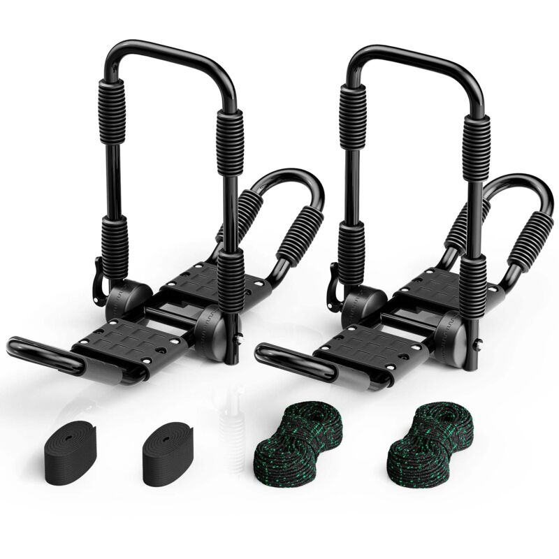 foto del prodotto wiltec porta kayak da auto a forma di j 2 pz. ripiegabili in alluminio porta canoa kayak cinghie incl.