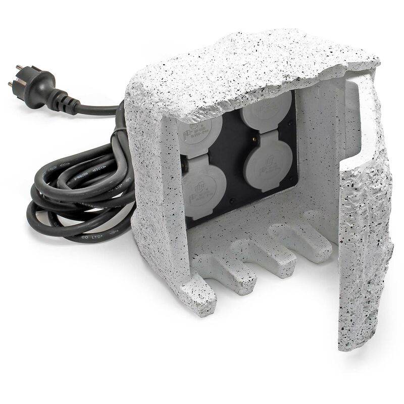 foto del prodotto wiltec presa multipla per esterno 4 prese cavo 5m multipresa da giardino effetto pietra, protezione ip44