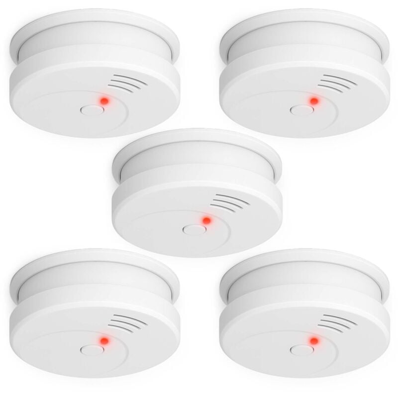 foto del prodotto wiltec rilevatore di fumo fotoelettrico con batteria 9v, 5 pz, allarme incendio 85db, senza filo, din en 14604