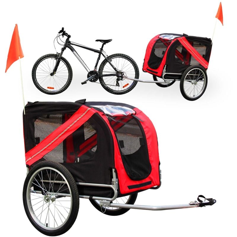 foto del prodotto wiltec rimorchio per cani bici, con gancio girevole di sicurezza, zanzariera e copertura antipioggia