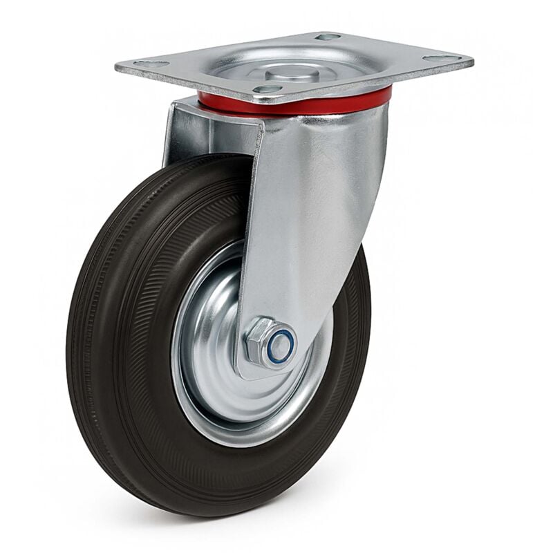 foto del prodotto wiltec rotella piroettante 160mm max 130kg con piastra di montaggio, per carrelli, mobili cerchio in metallo
