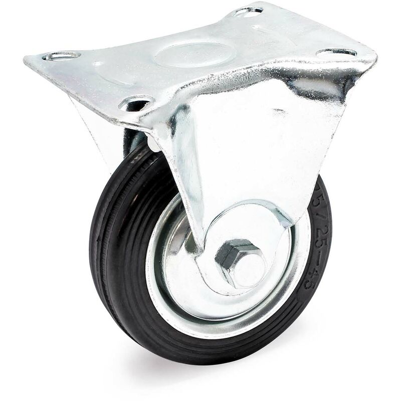 foto del prodotto wiltec ruota fissa in gomma piena 75mm max 50 kg, con cerchio in metallo, per carrelli