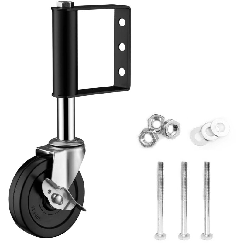 foto del prodotto wiltec ruota per cancello con freno 100 mm, portata max 100 kg, ruote per cancelli pesanti, in acciaio vernicato a polvere e gomma, per cancello