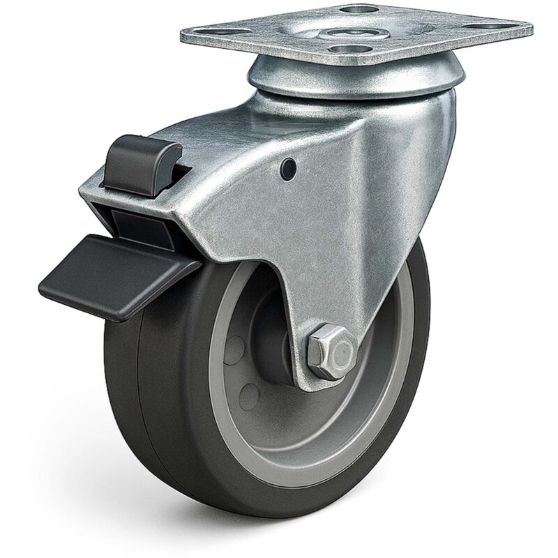 foto del prodotto wiltec ruota piroettante con freno 75mm max 75 kg con piastra di montaggio, per carrelli, mobili