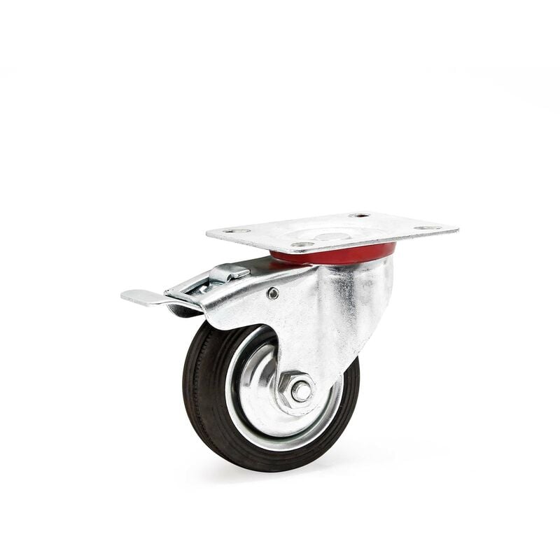 foto del prodotto wiltec ruota piroettante doppio stop max 50kg 75mm con freno e piastra di montaggio per carrelli, mobili