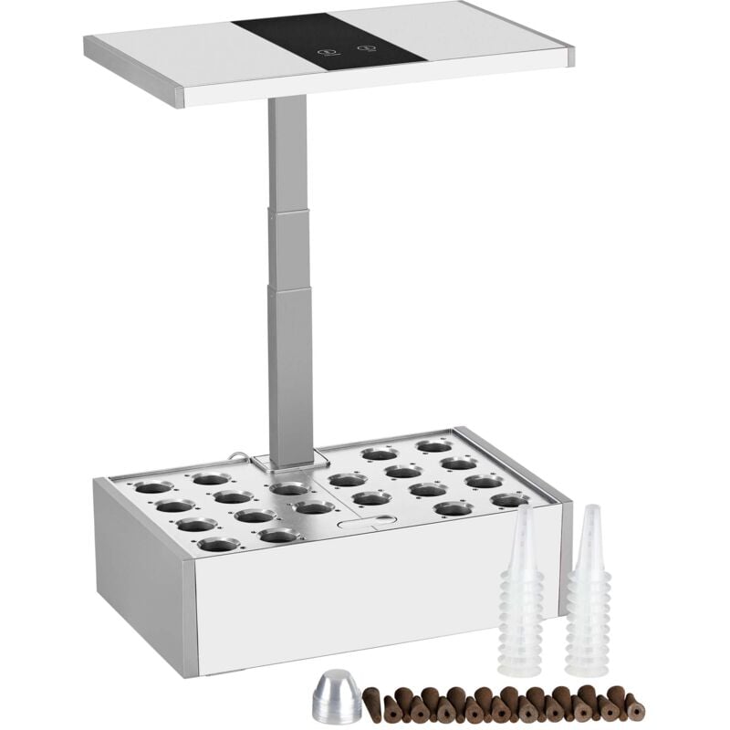 foto del prodotto wiltec serra idroponica, set per coltivazione idroponica in casa, con pannello di controllo e led, serbatoio acqua 9,8 l, altezza regolabile, bianca