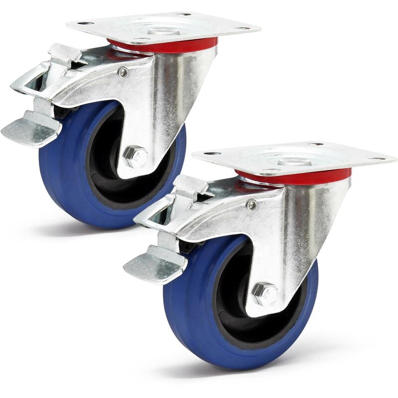 foto del prodotto wiltec set 2 ruote girevoli con freno, per trasporto, 100mm, plastica e gomma, max 150 kg a rotella