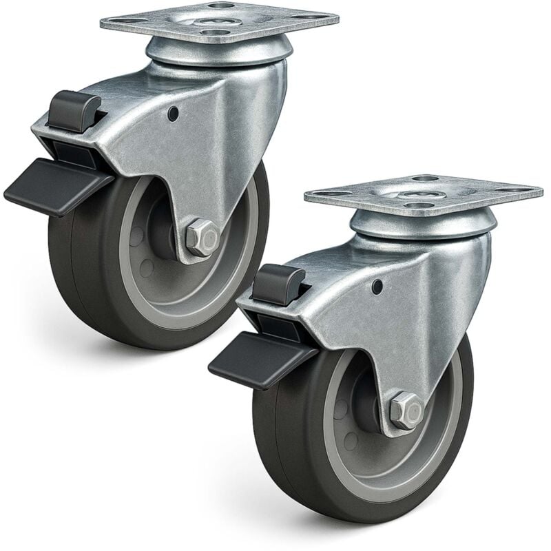 foto del prodotto wiltec set 2 ruote girevoli con freno, per trasporto, 125mm, plastica e gomma, max 100 kg a rotella