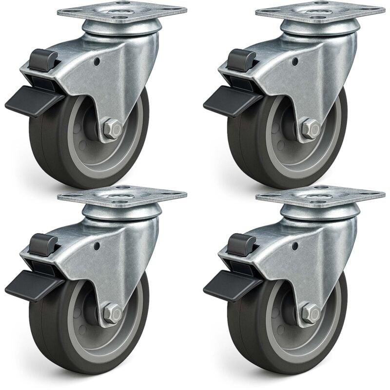 foto del prodotto wiltec set 4 ruote girevoli con freno, per trasporto, 100mm, plastica e gomma, max 80 kg a rotella