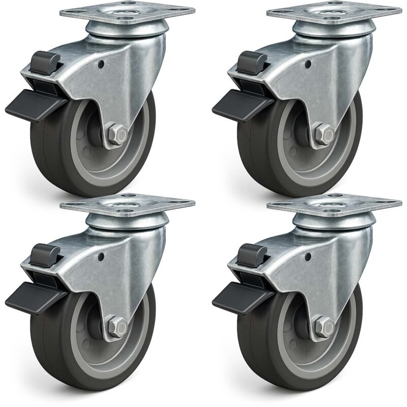 foto del prodotto wiltec set 4 ruote girevoli con freno, per trasporto, 125mm, plastica e gomma, max 100 kg a rotella