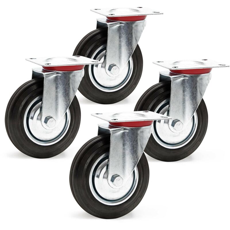foto del prodotto wiltec set 4x ruote piroettanti, rivestimento in gomma piena, rotella 160mm max 130kg con nucleo in metallo
