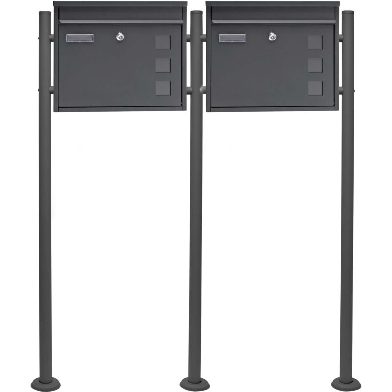 foto del prodotto wiltec set cassetta postale doppia autoportante v12 antracite con telaio di supporto