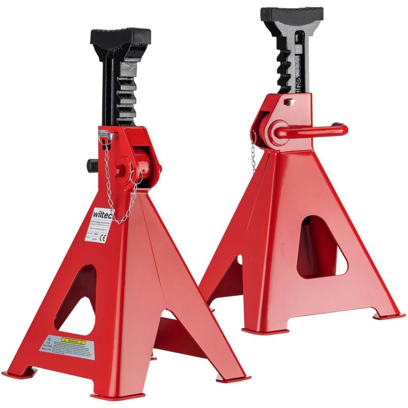 foto del prodotto wiltec set di 2 cavalletti auto, cavalletti per carrozzeria, capacit 12 tonnellate coppia, altezza regolabile 49 75 cm, testa in gomma antiscivolo