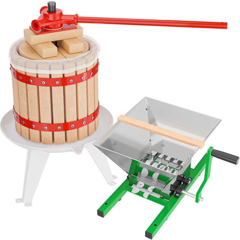 foto del prodotto wiltec set mulino macina frutta 7 l e torchio frutta 12 l con gabbia in legno e scacco di spremitura