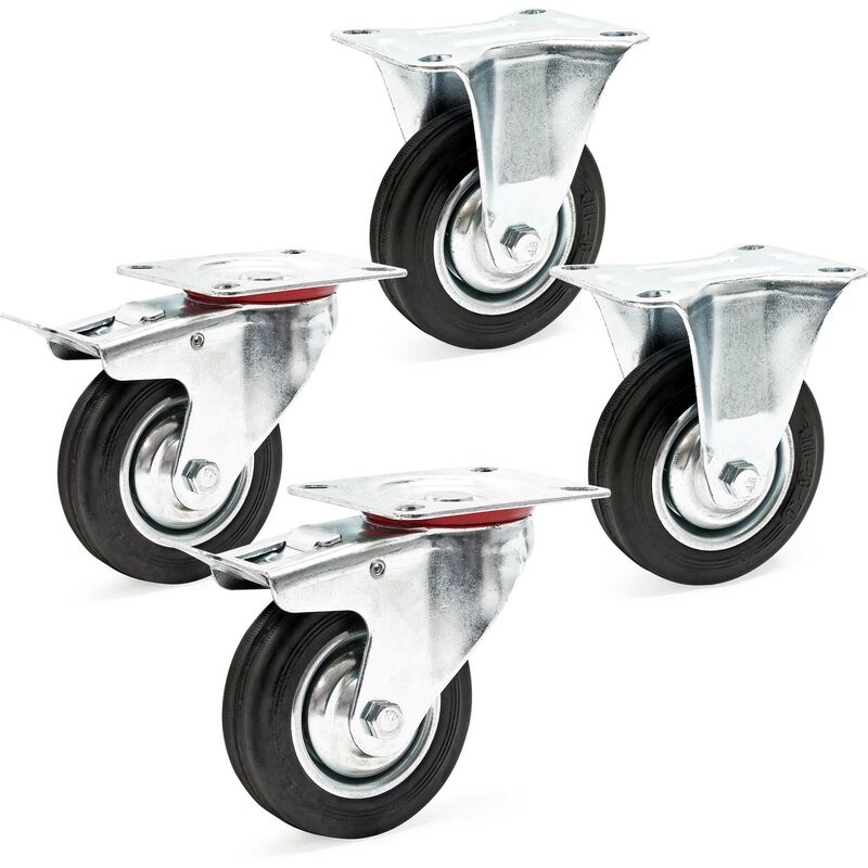foto del prodotto wiltec set rotelle da trasporto 100 mm 2 ruote piroettanti con freno 2 fisse, nucleo in metallo, 70 kg a ruota