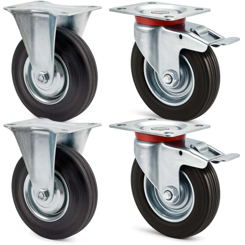 foto del prodotto wiltec set rotelle da trasporto 160 mm 2 ruote piroettanti con freno 2 fisse, nucleo in metallo, 130 kg a ruota