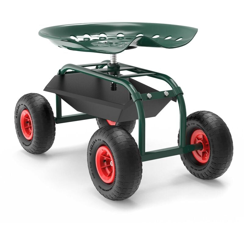 foto del prodotto wiltec sgabello da giardinaggio e officina con ruote e porta oggetti , sgabello a carrello, portata 150 kg