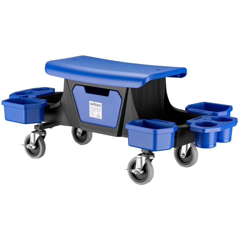 foto del prodotto wiltec sgabello da officina con ruote e cassetto per attrezzi, portata 150 kg, 6 scomparti intercambiabili, sgabello da lavoro con ruote
