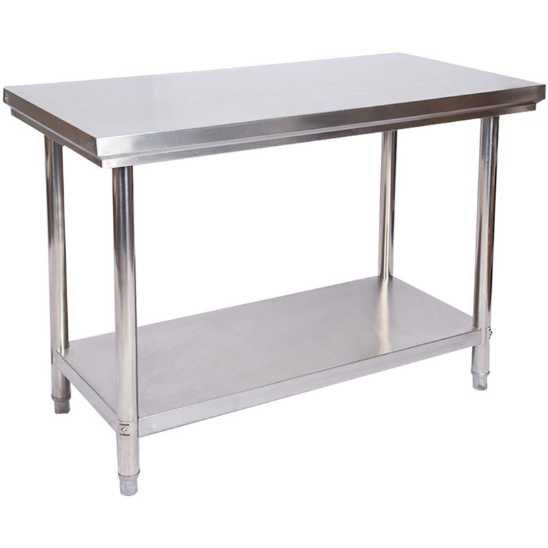 foto del prodotto wiltec tavolo da lavoro in acciaio inox 120 x 60 x 85 cm con ripiano inferiore e piedi regolabili