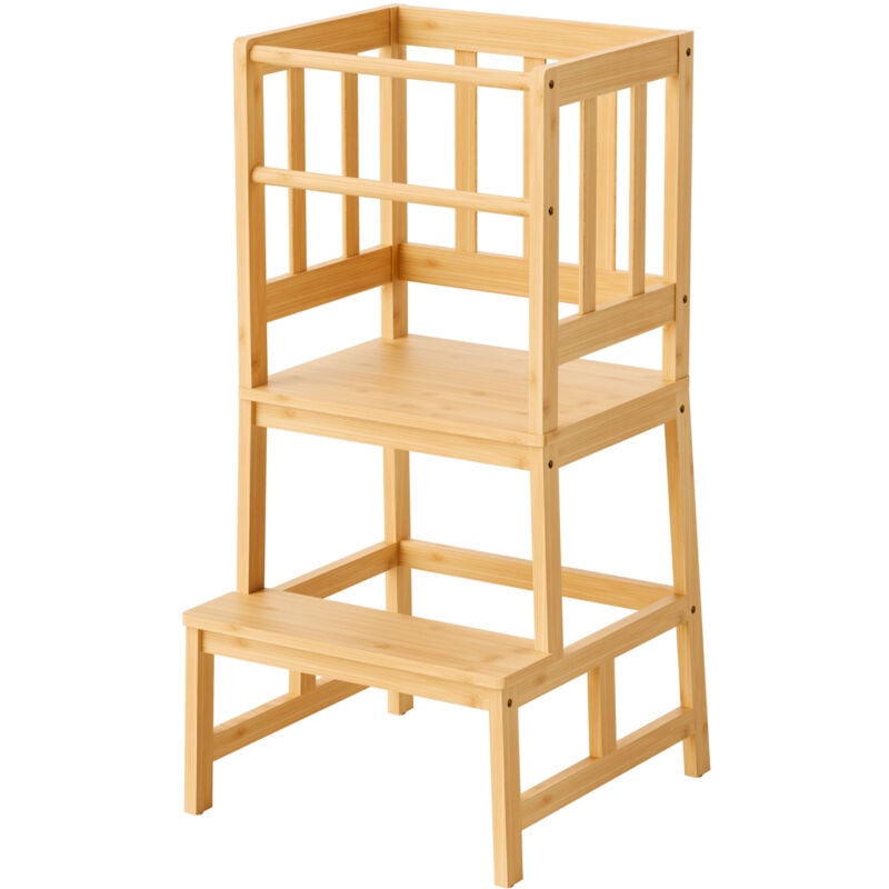 foto del prodotto wiltec torre montessori in bamb 46x46x90cm, con barre di protezione, learning tower scala montessoriana