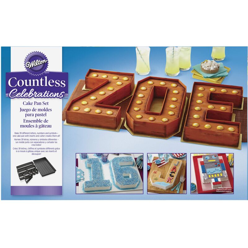 foto del prodotto wilton 03 3116 innumerevoli celebrazioni numeri e lettere set di torta, antiaderente, 36,8 x 22,8 cm, acciaio, nero