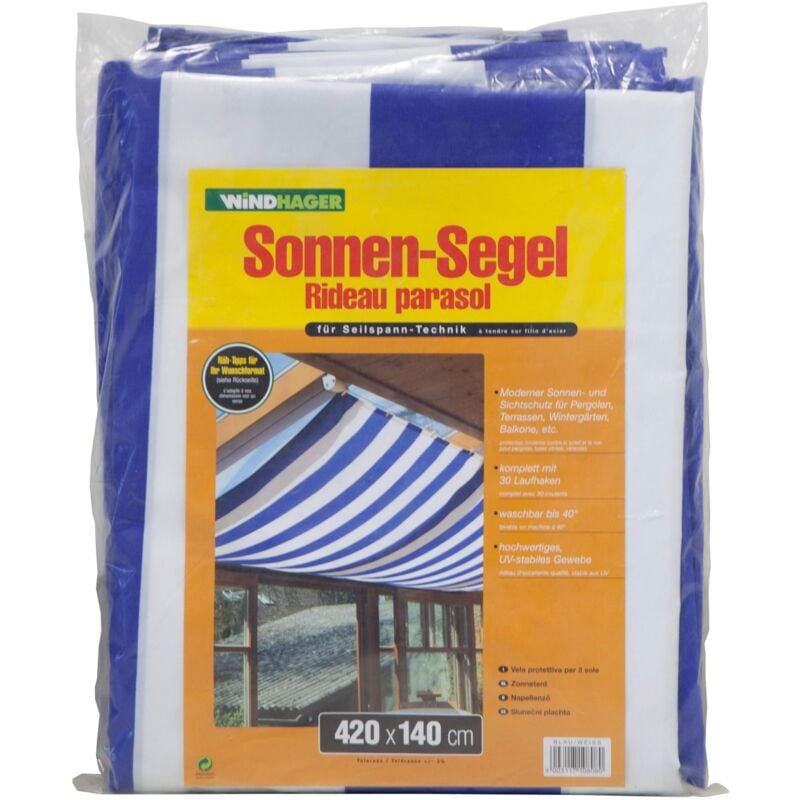 foto del prodotto windhager tenda solare per cavo tendeur, blu bianca, 420 x 140 cm
