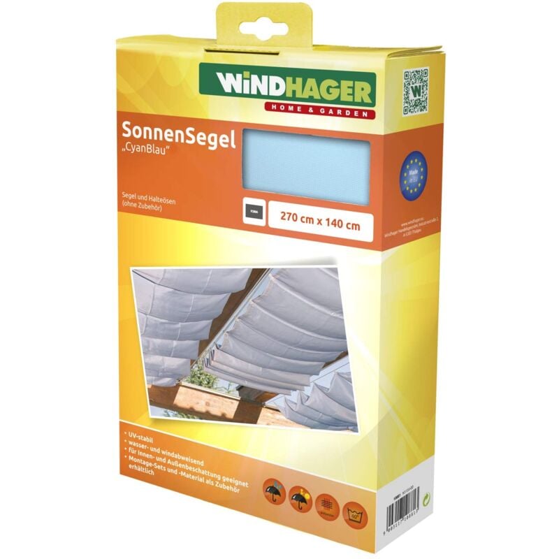 foto del prodotto windhager tenda vela parasole per tendicorda, protezione solare, pergola o giardino d inverno, 270 x 140 cm, ciano, 10881