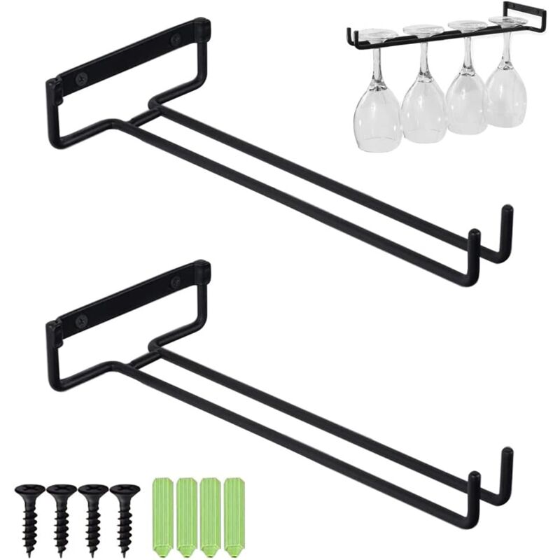 foto del prodotto wine glass rack set of 2 hanging glasses holder stemware glasses holder for shelf hanging glass rack wine glass rack under cabinet black,with screws