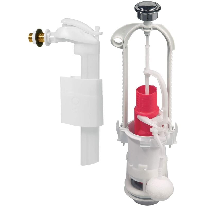 foto del prodotto wirquin 10724036 caccia d acqua wc completo meccanismo wc doppio caccia mvb rubinetto galleggiante con alimentazione laterale f90, grigio e rosso