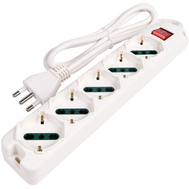 foto del prodotto wisdom adattatore multipresa bipasso 10 16a 2p t con 5 uscite e interruttore on off soluzione compatta per alimentare fino a 5 dispositivi