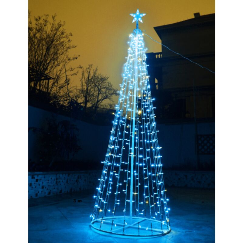 foto del prodotto wisdom albero decorativo di natale in metallo a cono altezza 2 metri con 480 luci a led reflex 5 mm blu con 60 led ad intermittenza bianco ghiaccio
