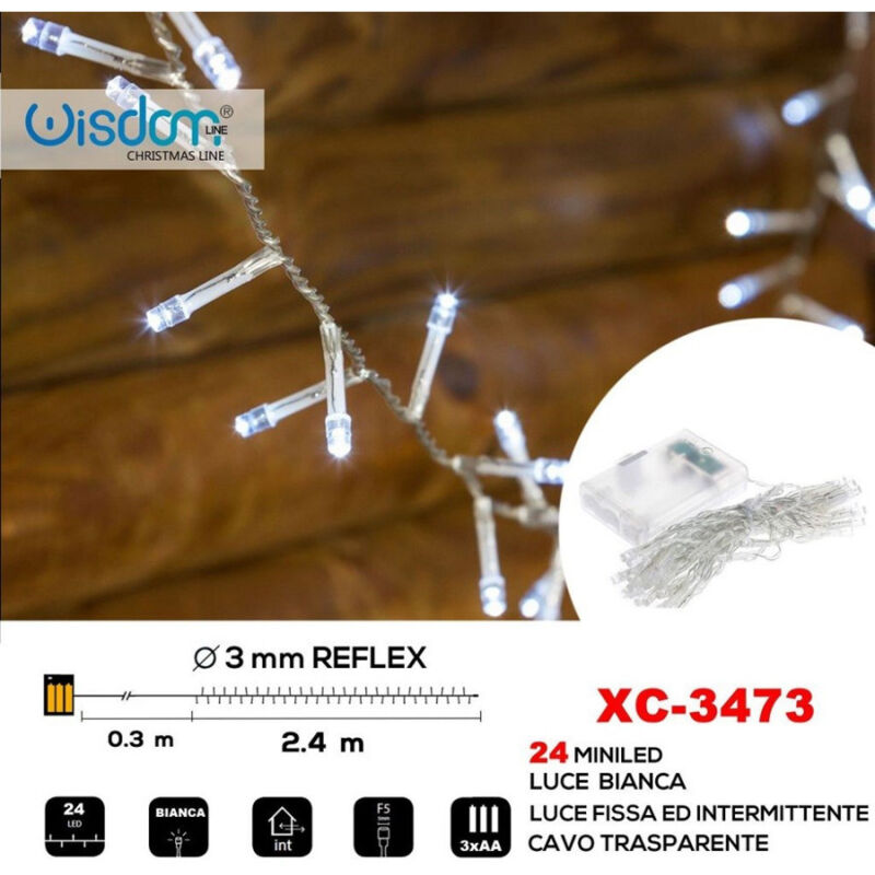 foto del prodotto wisdom catena 24led a batteria cavo trasparente luce bianca fissa intermittente xc 3473 