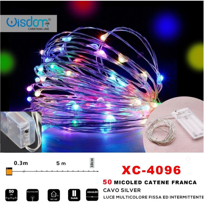 foto del prodotto wisdom - catena 50 microled a batteria luce multicolore fissa + intermittente xc-4096 -
