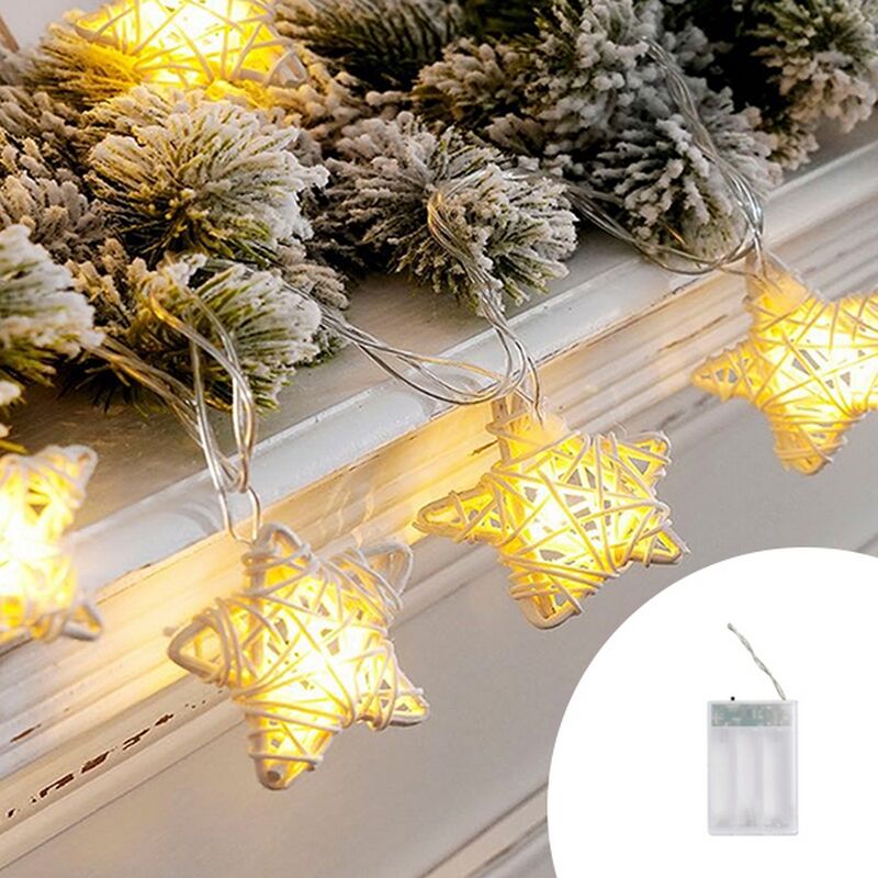 foto del prodotto wisdom catena decorata con 10 stelle luminose da 10 led bianco caldo a luce fissa e intermittente 2 metri con cavo trasparente a batteria