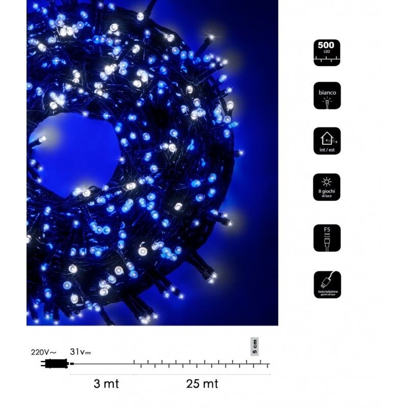 foto del prodotto wisdom catena di luci bicolore natale 500 led serie luminosa natalizie cavo verde albero feste decorativa luce bianco rosso blu calda bianco blu