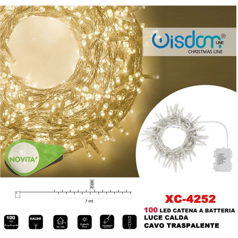 foto del prodotto wisdom - catena luminosa 100led lucciole con batteria cavo trasparente luce calda xc-4252 -