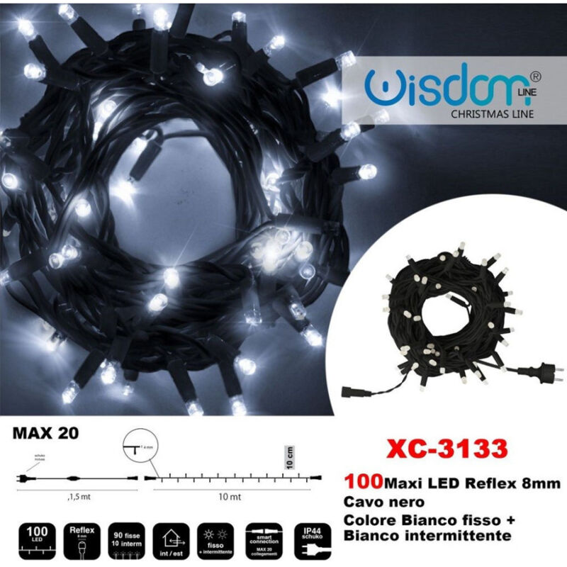 foto del prodotto wisdom catena luminosa 100luci led lucciole bianco fisso bianco intermittente xc 3133 