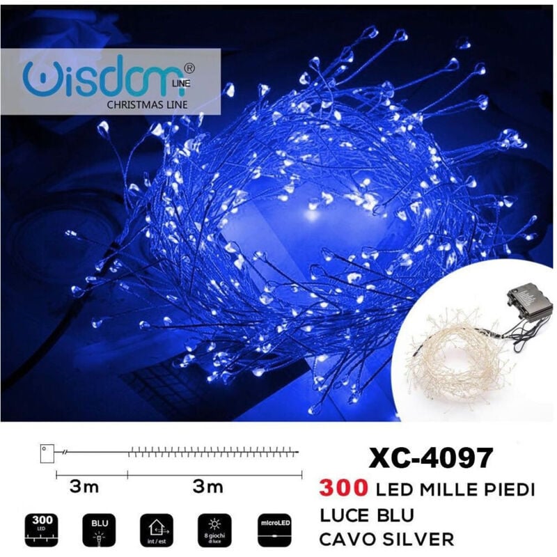 foto del prodotto wisdom catena luminosa 300 led mille piedi effetto ramo luce blu a batteria xc 4097 