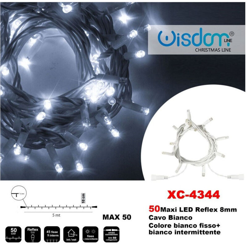 foto del prodotto wisdom catena luminosa 50 luci led lucciole bianco fisso bianco intermittente xc 4344 