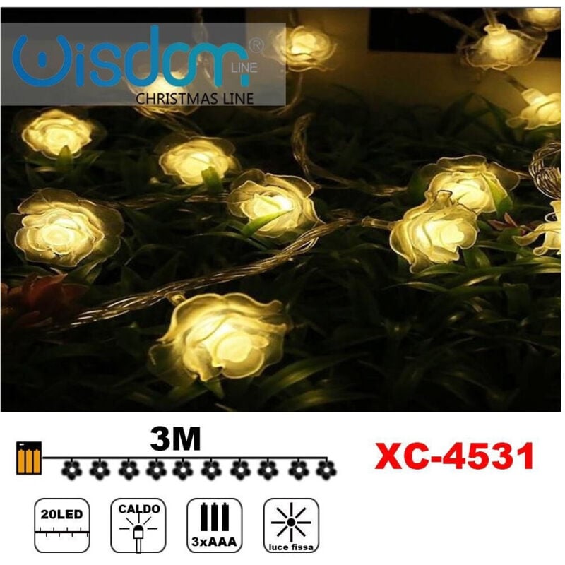 foto del prodotto wisdom catena luminosa con rose 20 led a batteria luce calda fissa decorazioni xc 4531 