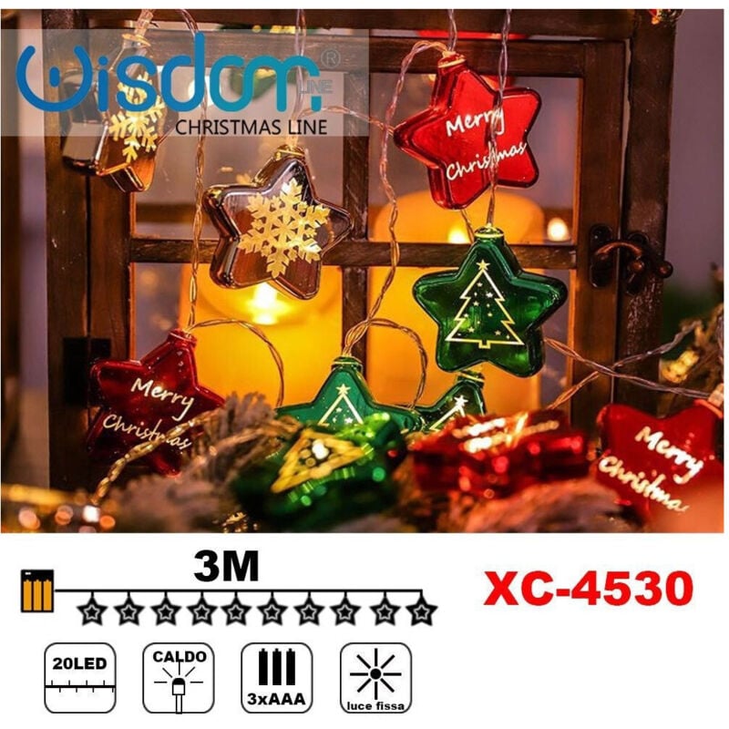 foto del prodotto wisdom catena luminosa con stelle 20led a batteria luce calda fissa decorazioni xc 4530 