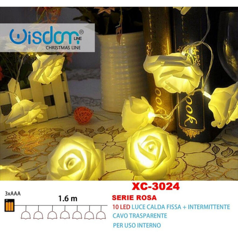 foto del prodotto wisdom catena luminosa rose 10 led a batteria luce calda fissa intermittente xc 3024 