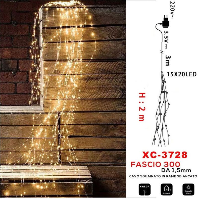 foto del prodotto wisdom fascio luminoso 300 microled luce calda cavo sguainato in rame sbiancato xc 3728 