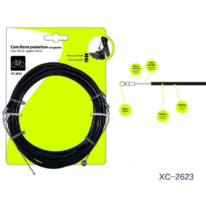 foto del prodotto wisdom kit 2 pz cavo filo freno con guaina posteriore universale per bicicletta xc 2623 