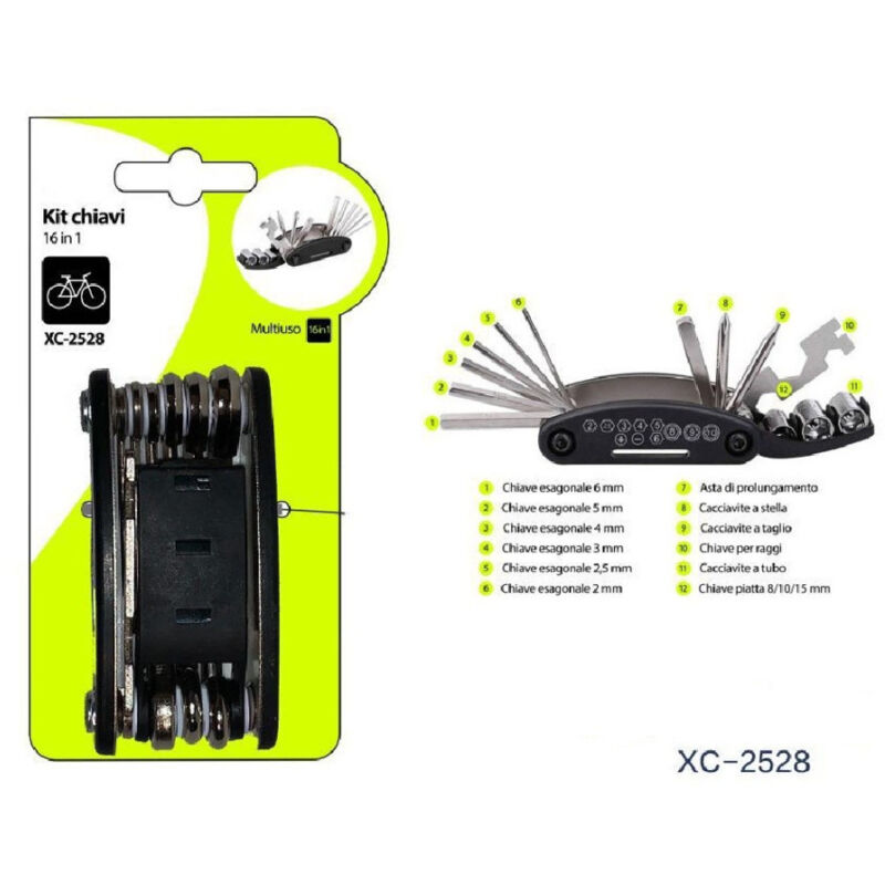 foto del prodotto wisdom kit chiavi 16in1 strumento attrezzi multiuso riparazione bici bicicletta xc 2528 